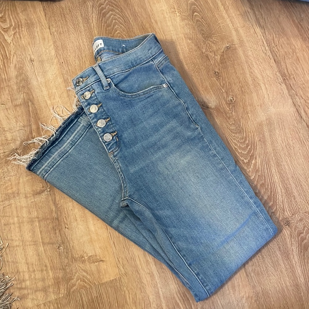 Loft button fly high rise kick crop